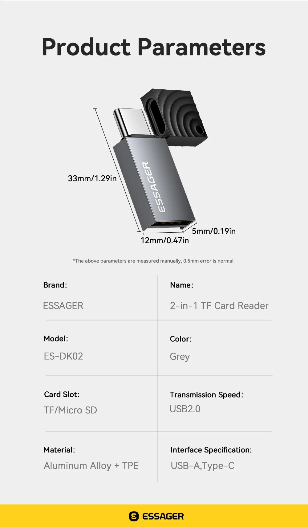 Essager 2 in 1 TF SD Card Reader USB 2.0 Memory Card Adapter Smart High Speed Cardreader Convertor for PC Laptop Accessories