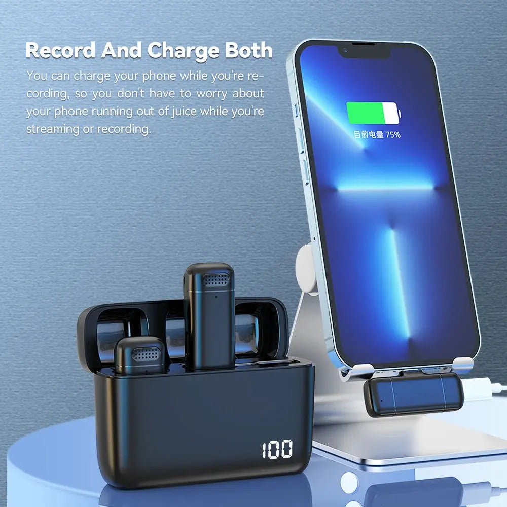 microphone charging compartment digital display receiver wireless Lavalier microphone mobile phone recording noise reduction mic.