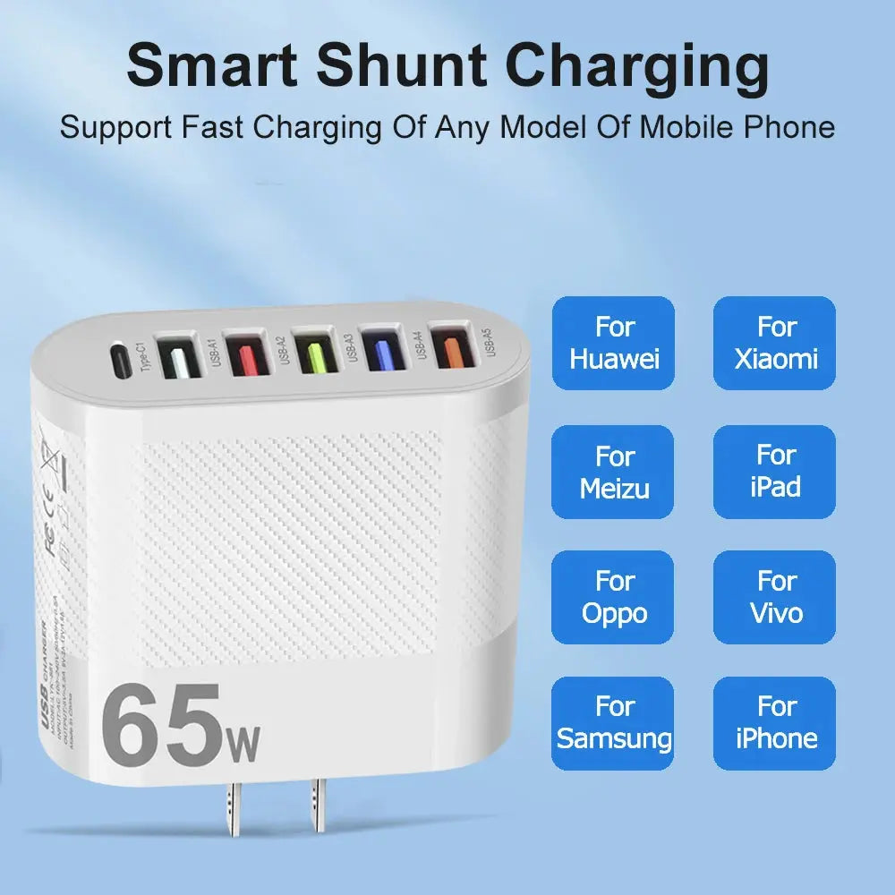 3.1A 5Ports USB Charger PD Charging Adapter For Xiaomi iPhone 13 Samsung Mobile Phone Plug Charging QC 3.0 Wall Charger Tarot Yeah