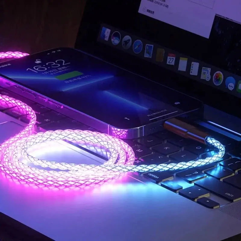 6A Fast Charging RGB Breathing Luminous Gradient Light Data Cable 66W TYPE-C Charger For iPhone 15 Pro Huawei Samsung Data Cable Tarot Yeah