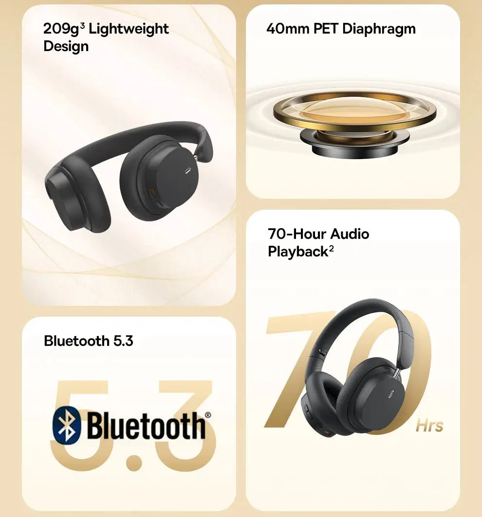 Baseus Bowie D05 Wireless Headphone 3D Spatial Audio Earphone Bluetooth 5.3 Headset 40mm Driver Foldable Over Ear Headphone 70H.