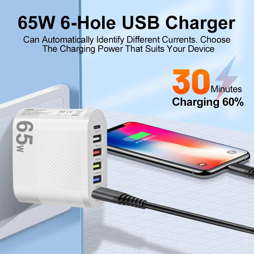 3.1A 5Ports USB Charger PD Charging Adapter For Xiaomi iPhone 13 Samsung Mobile Phone Plug Charging QC 3.0 Wall Charger Tarot Yeah