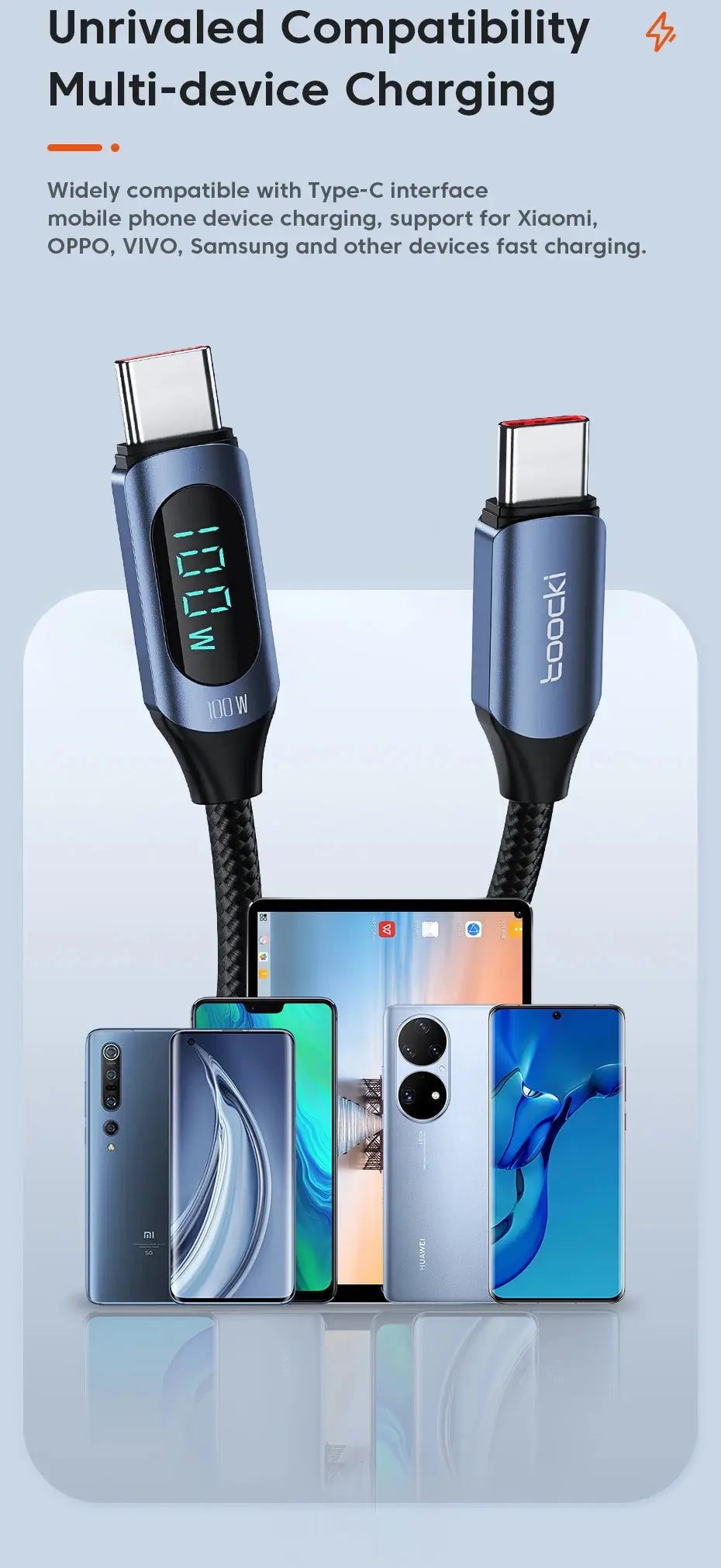 Toocki Type C to Type C Cable 100W PD Fast Charging Charger USB C to USB C Display Cable For Xiaomi POCO F3 Realme Macbook iPad Tarot Yeah